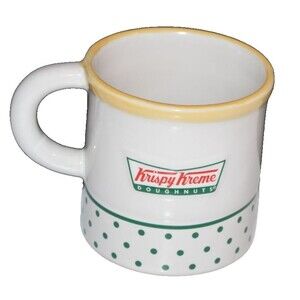 Krispy Kreme Coffee chunky Mug Cup Green Polkadot Yellow Trim Donut Inside Vtg
